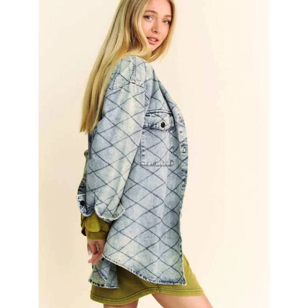 NEW DAVI & DANI quilted shirt jacket in denim blue - Picture 4 of 6